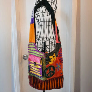 Bohemian BOHO hippie festival Patchwork Distressed crossbody messenger purse bag